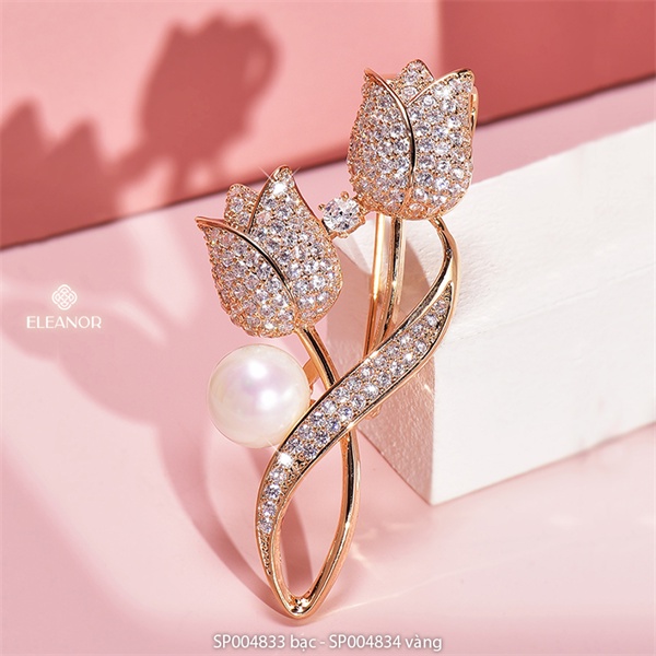 Ghim cài áo nam nữ Eleanor Accessories hình hoa đính đá ngọc trai nhân tạo thời trang 4833