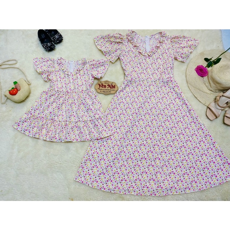Set váy xinh cho Mẹ & bé lụa bông trắng