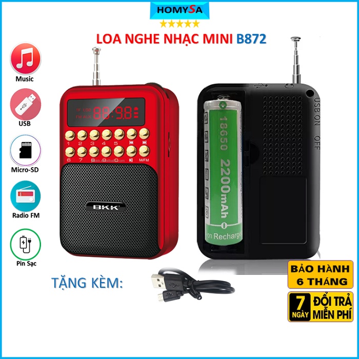 Loa máy nghe nhạc BKK B872 mp3 mini đa năng nghe pháp kinh phật đài fm đọc