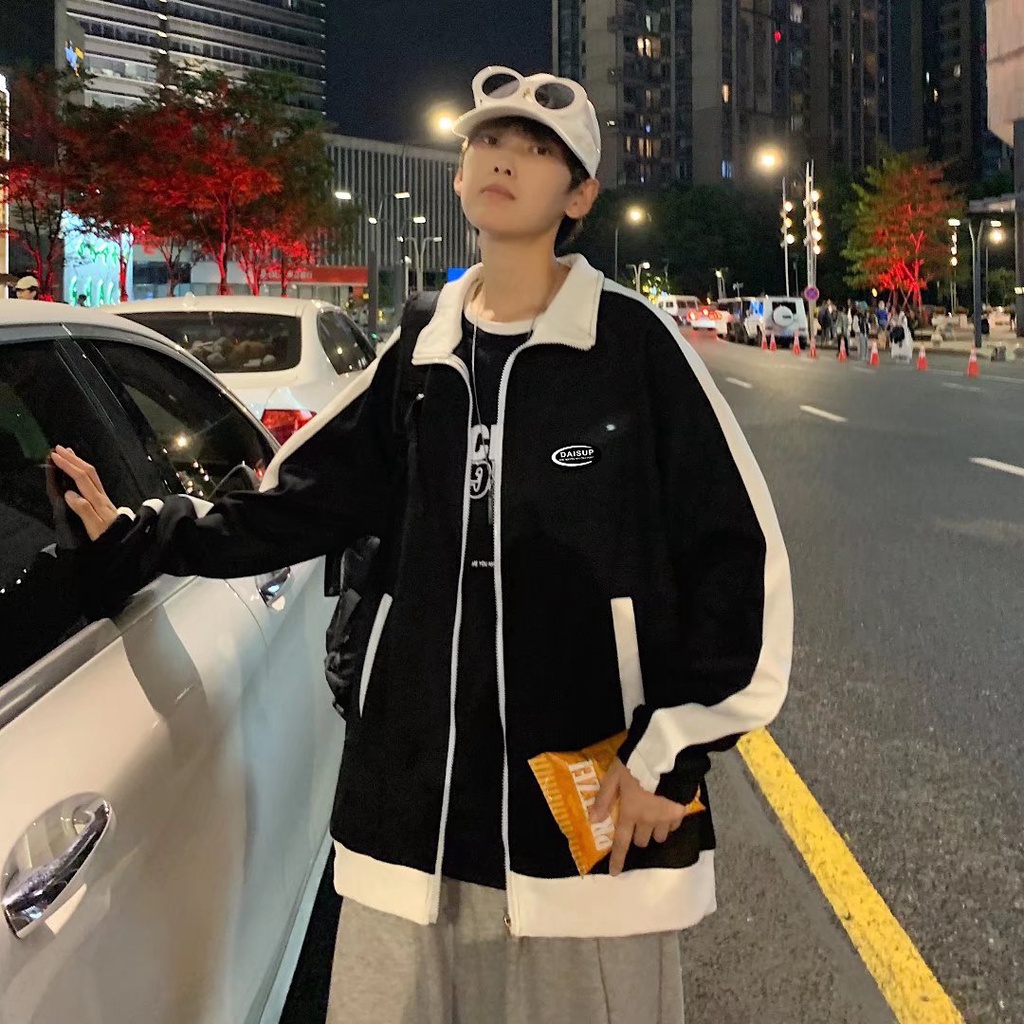 Áo Khoác Thể Thao Cổ Đứng Dáng Rộng Phong Cách Harajuku Thời Trang Xuân Thu 2022 Cho Nam