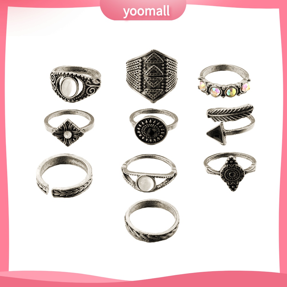 Set 10 Nhẫn Đeo Khớp Ngón Tay Phong Cách Boho Cho Nữ