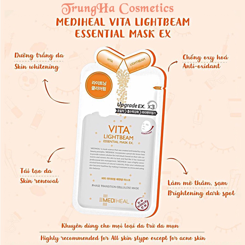 Mặt nạ dưỡng da Mediheal Teatree, Vita Lightbeam, Placenta Revital và Collagen EX Essential Mask 24ml