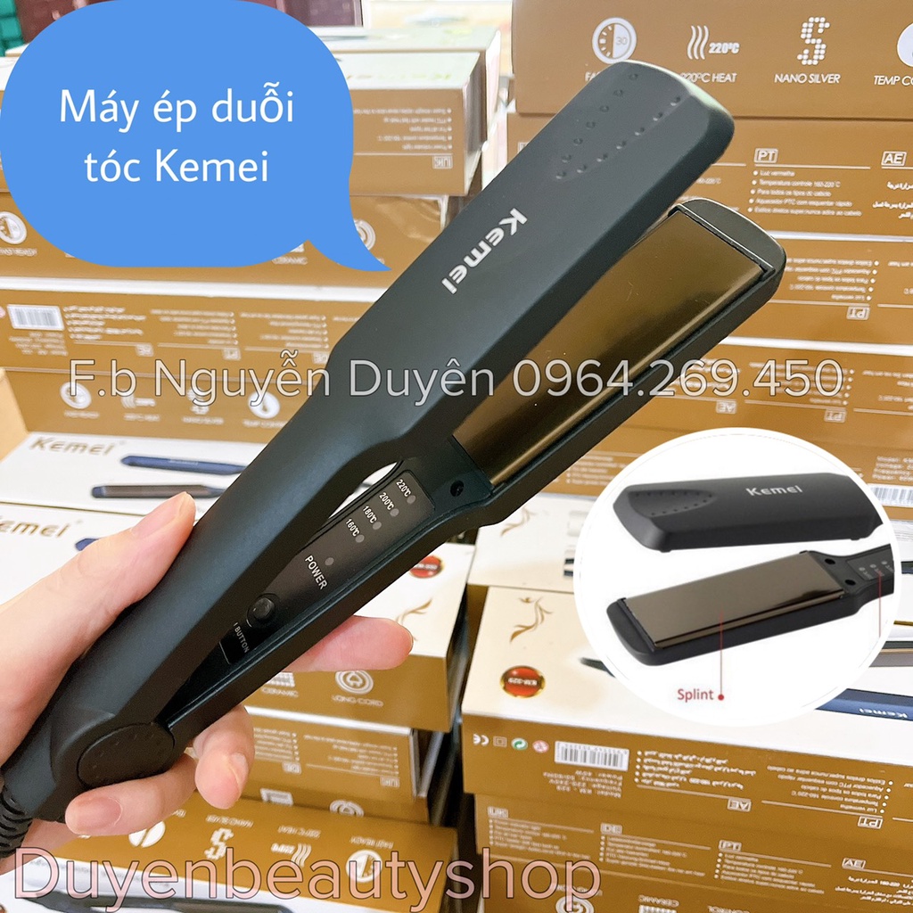 {Full Box} Máy duỗi ép là tóc Kemei bản to chính hãng nóng siêu tốc điều chỉnh nhiều mức độ kèm hộp Duyenbeautyshop