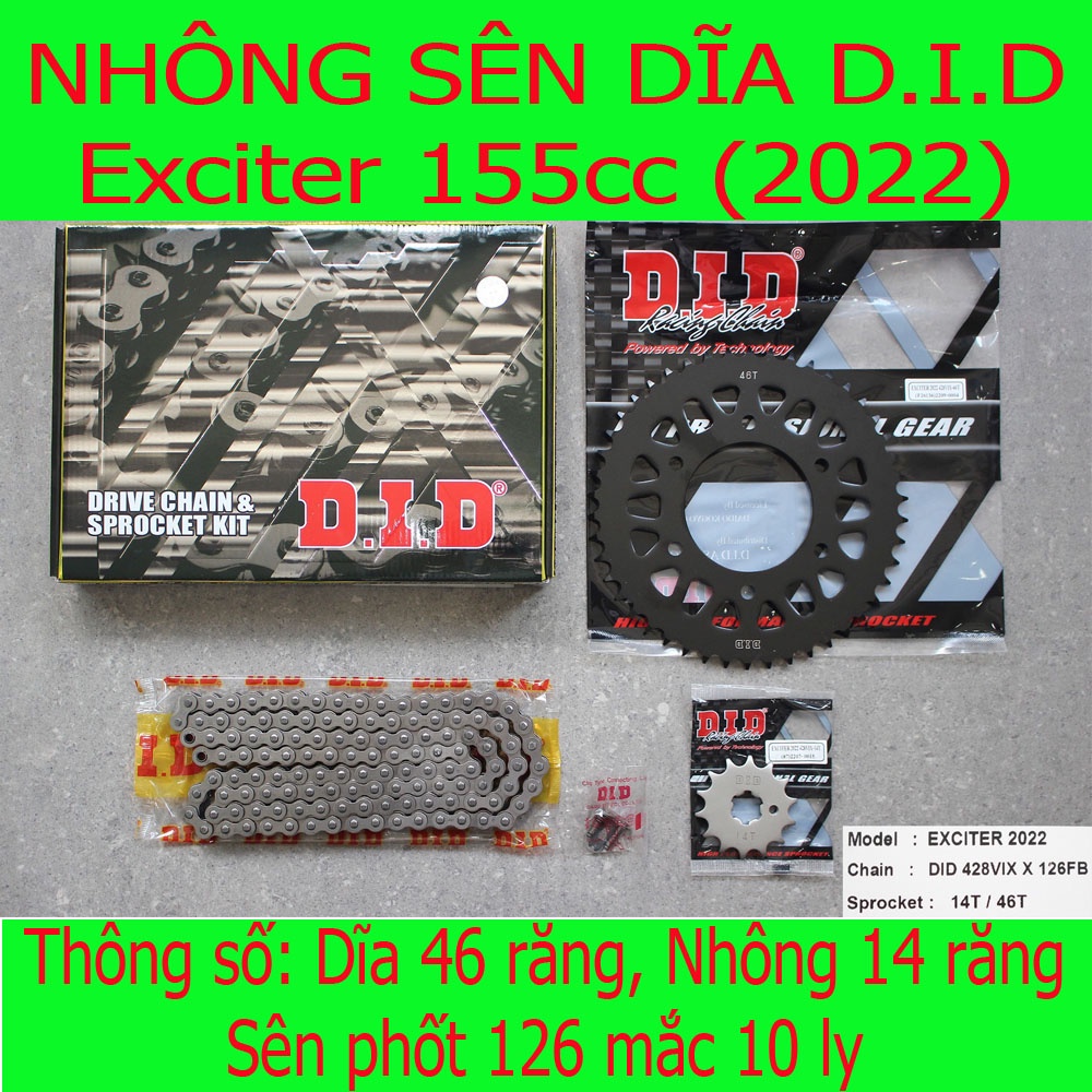 Bộ nhông sên dĩa DID xe Exciter 155cc 2022