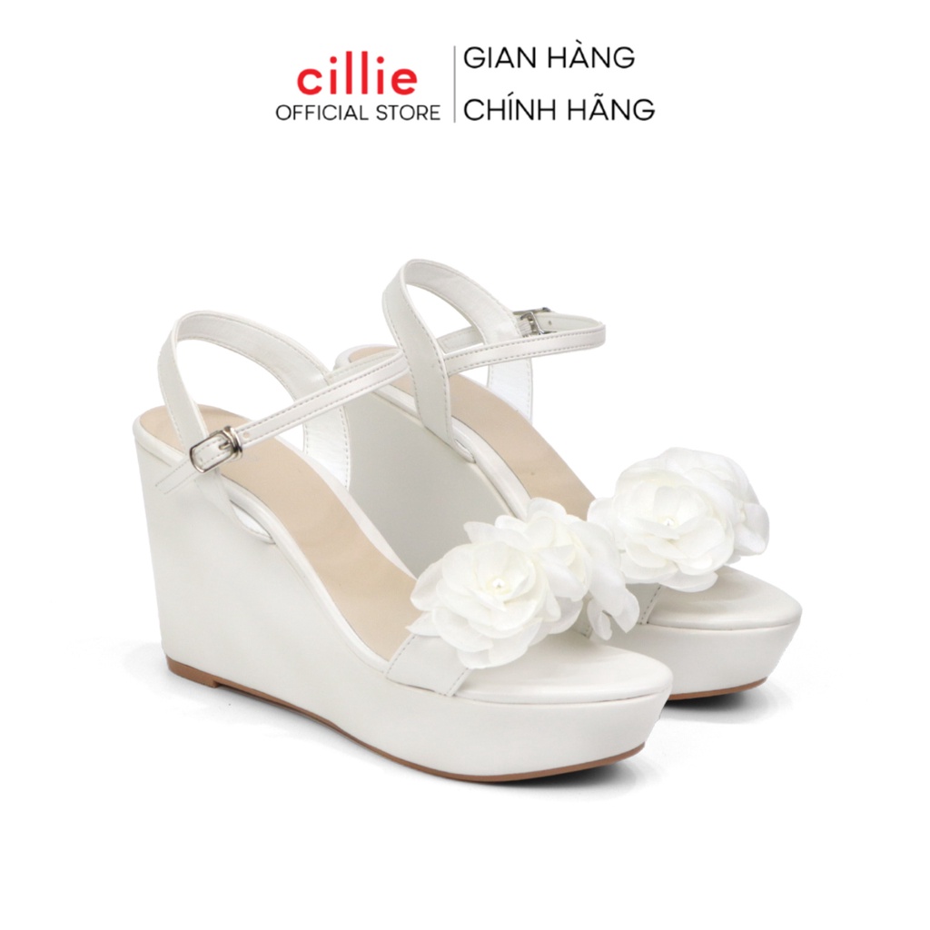 Giày Sandal Đế Xuồng Cô Dâu Cillie Giày Cưới Trắng Đính Bông 10p Chắc Chắn 1134