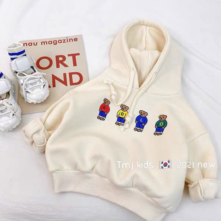 MNGRL Áo Hoodie Thun Dài Tay In Hoạt Hình Thời Trang Hàn Quốc Cho Trẻ Em