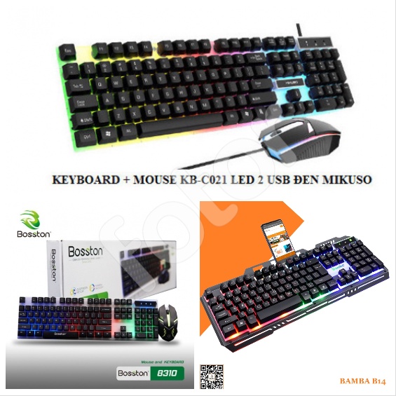 COMBO BÀN PHÍM CHUỘT GIẢ CƠ LED BOSSTON 8310, KB-C021, BAMBA B14 CHUYÊN GAME