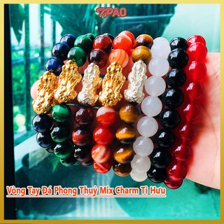 Vòng tay đá phong thuỷ mix charm tì hưu hợp nam nữ mệnh kim mộc thuỷ thổ hoả, Vòng đá có đủ size Tặng hộp đựng - TPAO