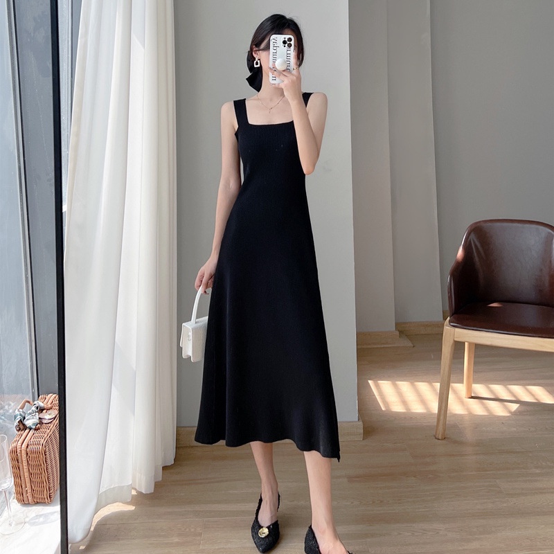 Đầm hai dây bảng dáng dài chất thun gân- Ringu shop