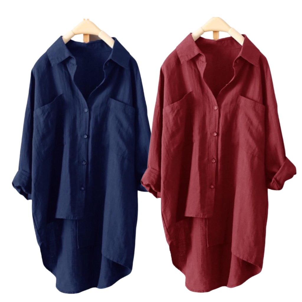 Áo sơ mi nữ form rộng tay lửng tà lệch phong cách tôn dáng che bụng 4 màu G5