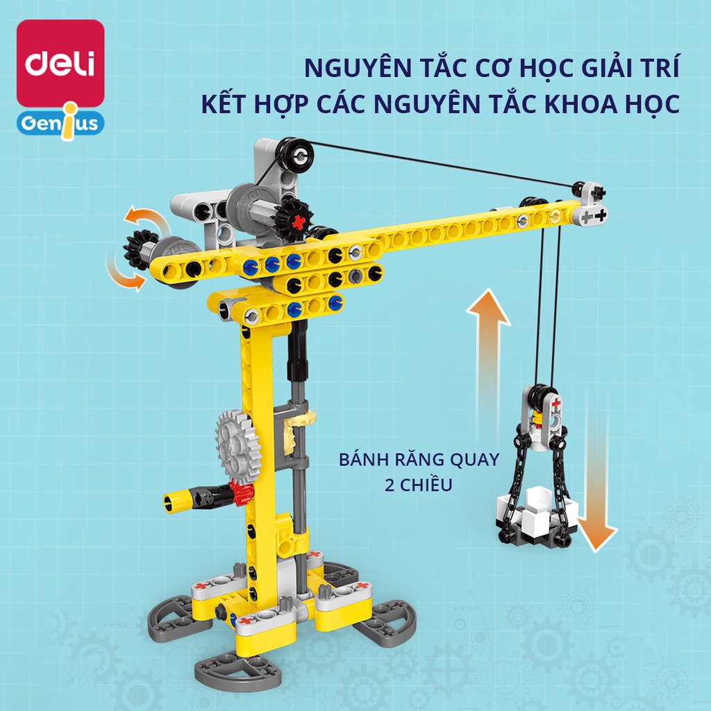 Mô Hình Lắp Ráp Lego Deli Đồ Chơi Giáo Dục An Toàn Cho Trẻ Khoa Học STEM Máy Bắn Đá, Con Quay, Máy Nâng Hạ, Cần Trục