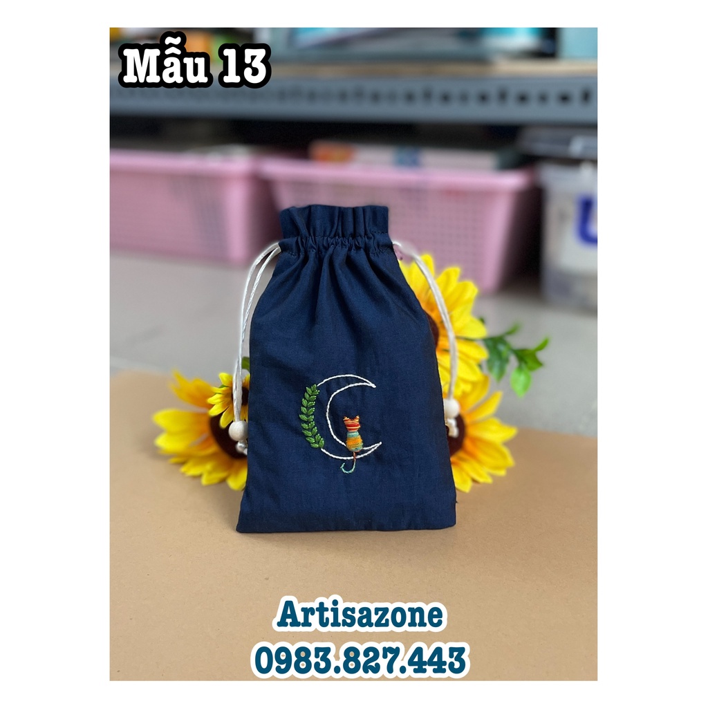 Túi vải thêu dây rút Noel, hình thú  - 01 chiếc -