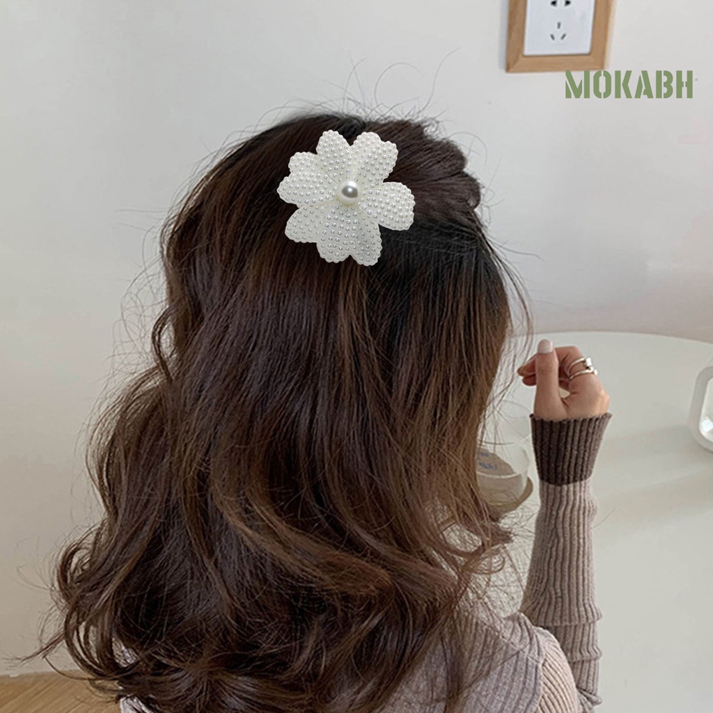 Kẹp Tóc Nơ Đính Đá / Ngọc Trai Giả Màu Trắng Thời Trang Cho Nữ