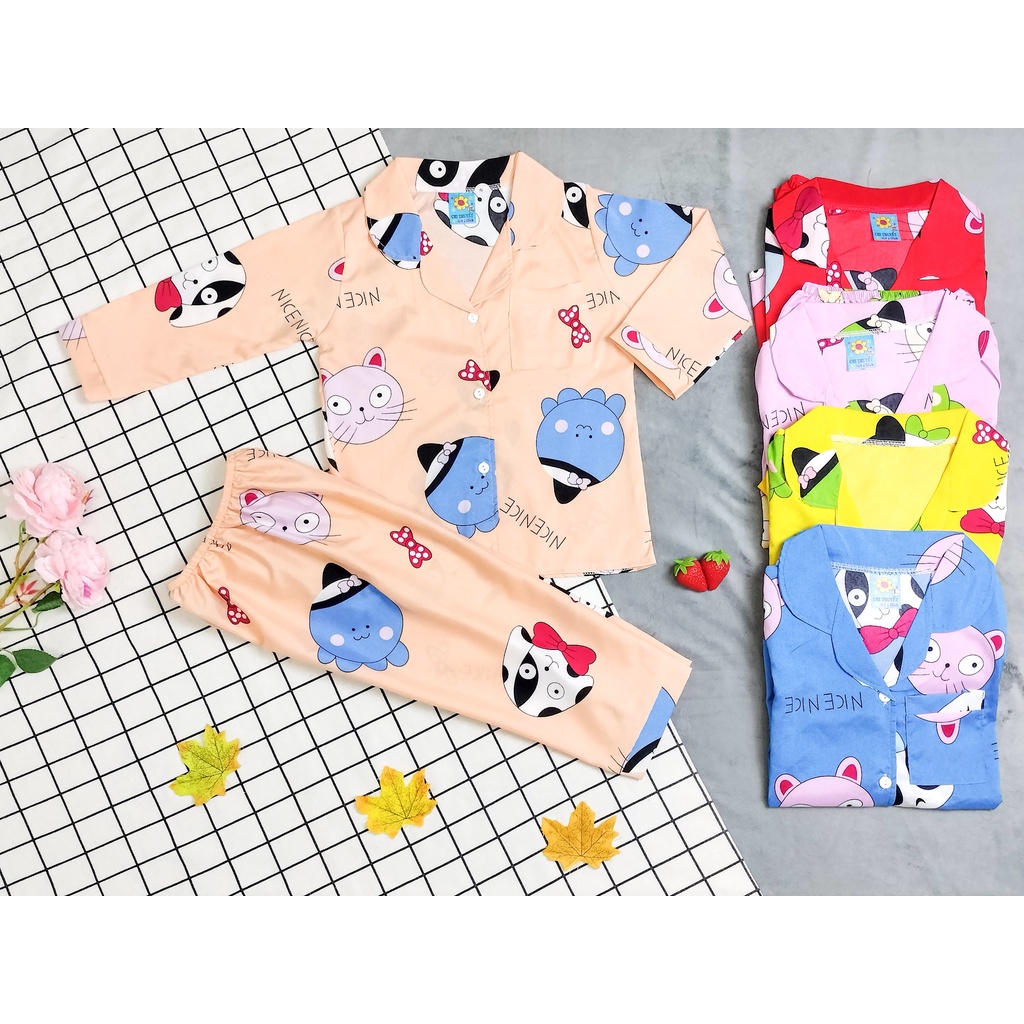 (3 bộ 3 màu 3 họa tiết khác nhau) Combo 3 bộ pijama lụa dài bé (6-18kg)