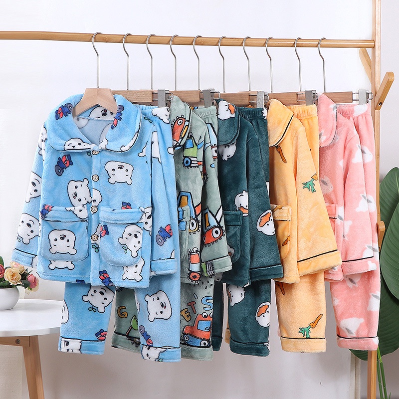 Bộ Đồ Ngủ Bằng Nỉ Dày Dặn Phong Cách Mới Cho Bé 80-130CM