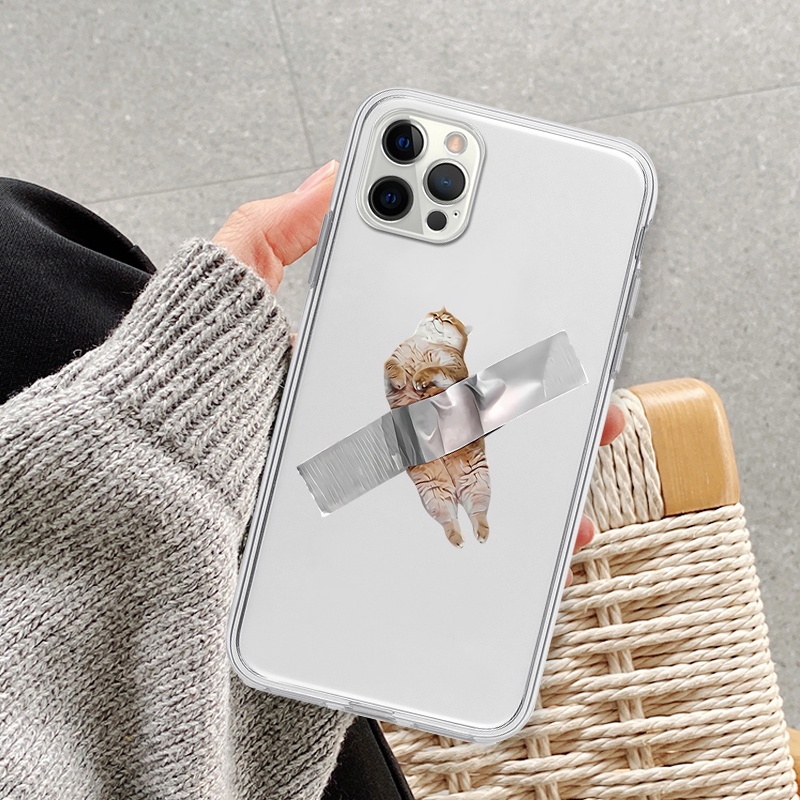 Ốp lưng iphone mèo băng dính vuông trong suốt bảo vệ cam6/6splus/7/7plus/8/8plus/x/xr/xs/11/12/13/14/pro/max/plus/promax