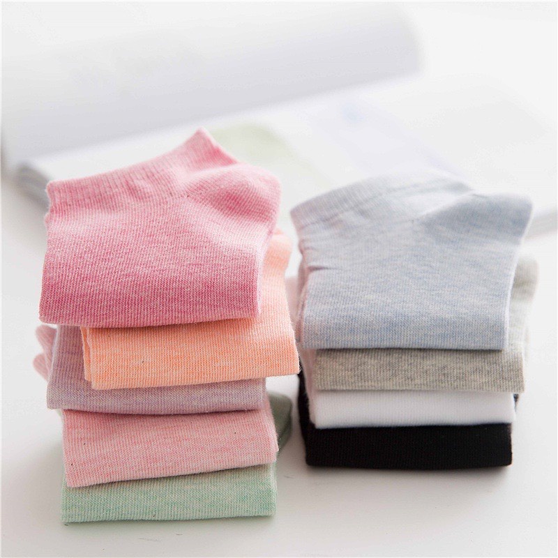 Lố 10 Đôi Tất vớ nữ co giãn bốn chiều chất liệu vải Coton, màu trơn thời trang Hàn Quốc cho nữ TAT103