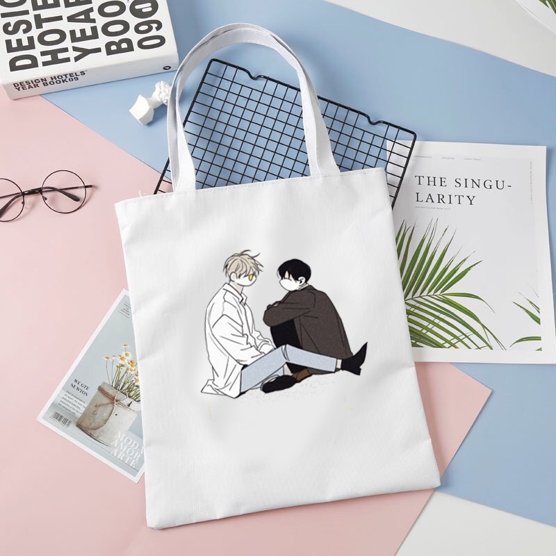 Túi tote vải đen trắng in hình CHECKMATE boylove manhwa anime chibi tiện lợi thời trang