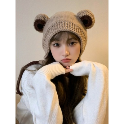 Mũ Len Dệt Kim Giữ Ấm Tai Gấu Dễ Thương