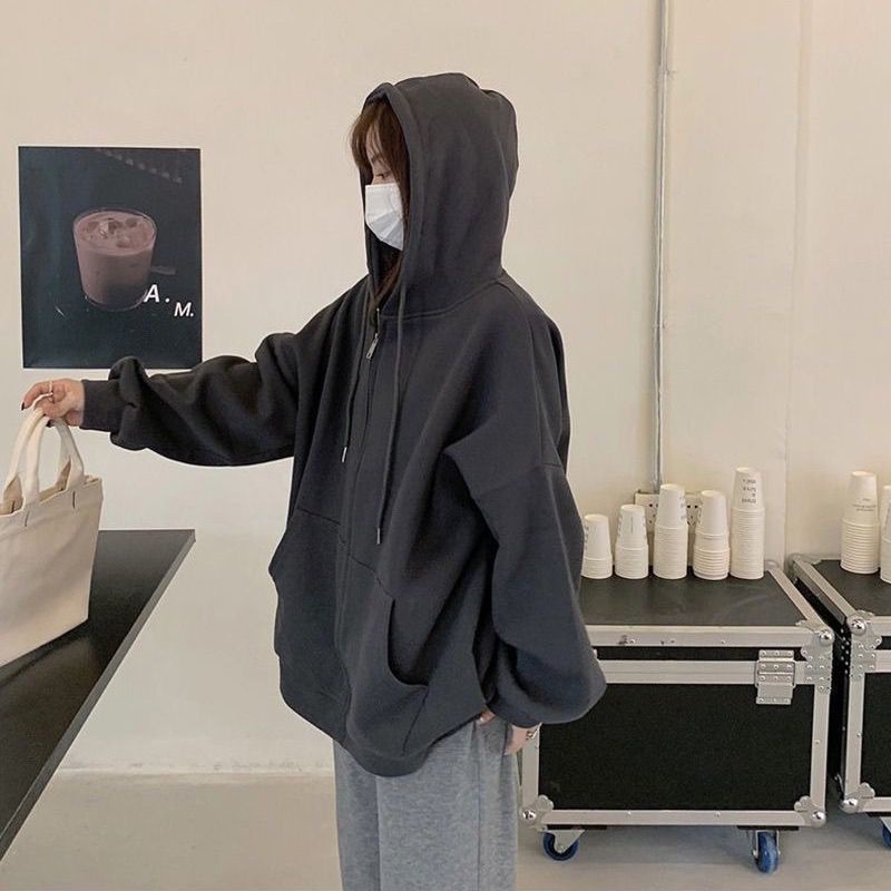 COZOK Áo hoodie Tay Dài oversize Có Khóa Kéo Thời Trang Cá Tính