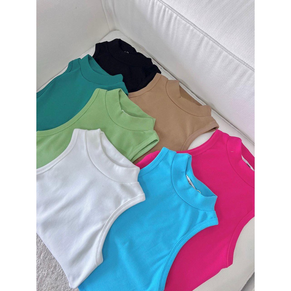 Áo croptop nữ trơn sát nách cổ lọ thun bo gân cao cấp co giãn form basic màu sắc trẻ trung CA095197