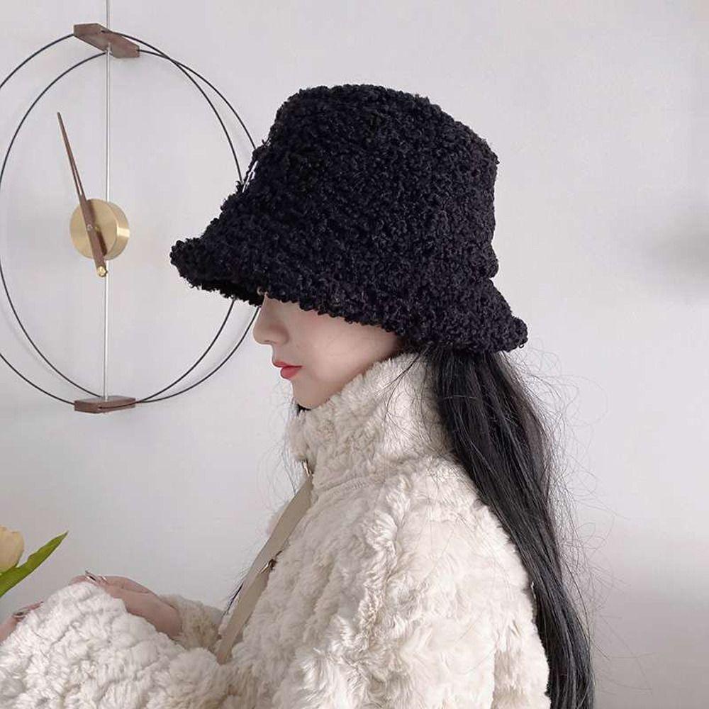 Nón Tai Bèo Len Lông Cừu Màu Trơn Thêu Chữ C Đa Năng Thời Trang Cho Nữ