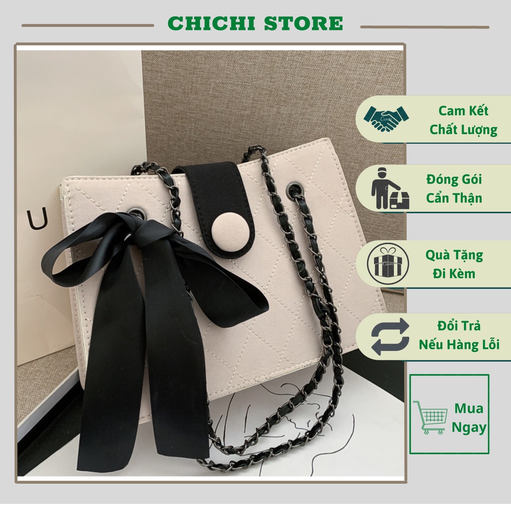 Túi Xách Nữ Công Sở Mặt Cúc Nhựa Bấm Nơ Sang Chảnh ChiChi Store