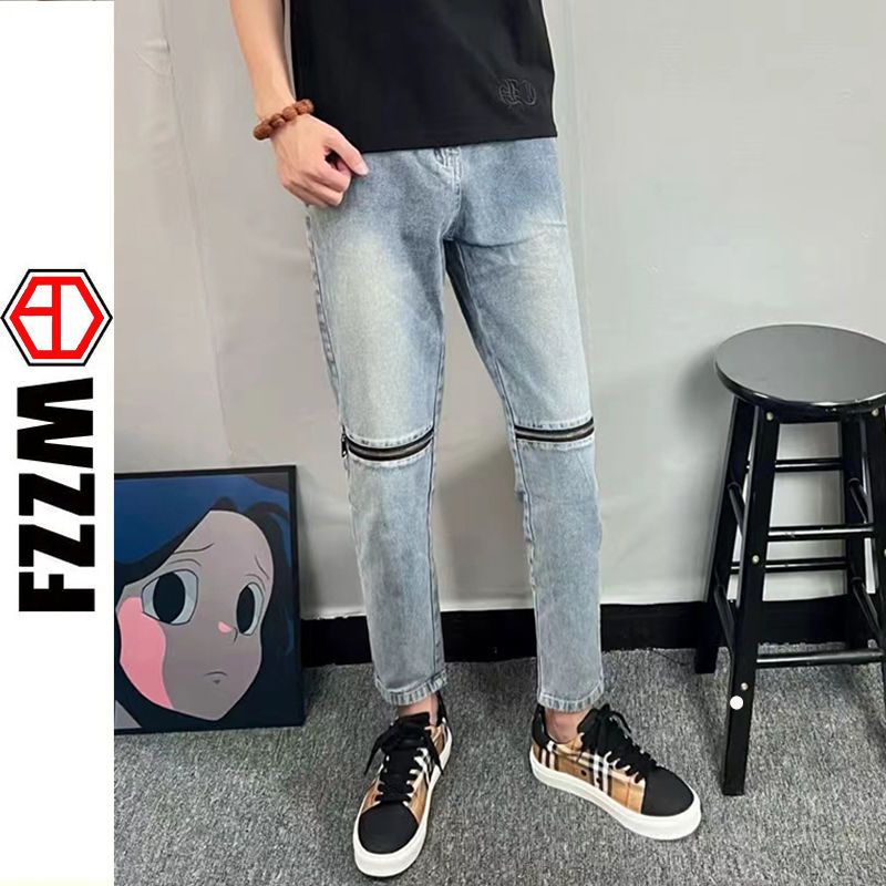Quần jogger Jean Dáng Rộng Rách Gối Có Khóa Kéo Thời Trang Xuân Thu Cho Nam Và Nữ