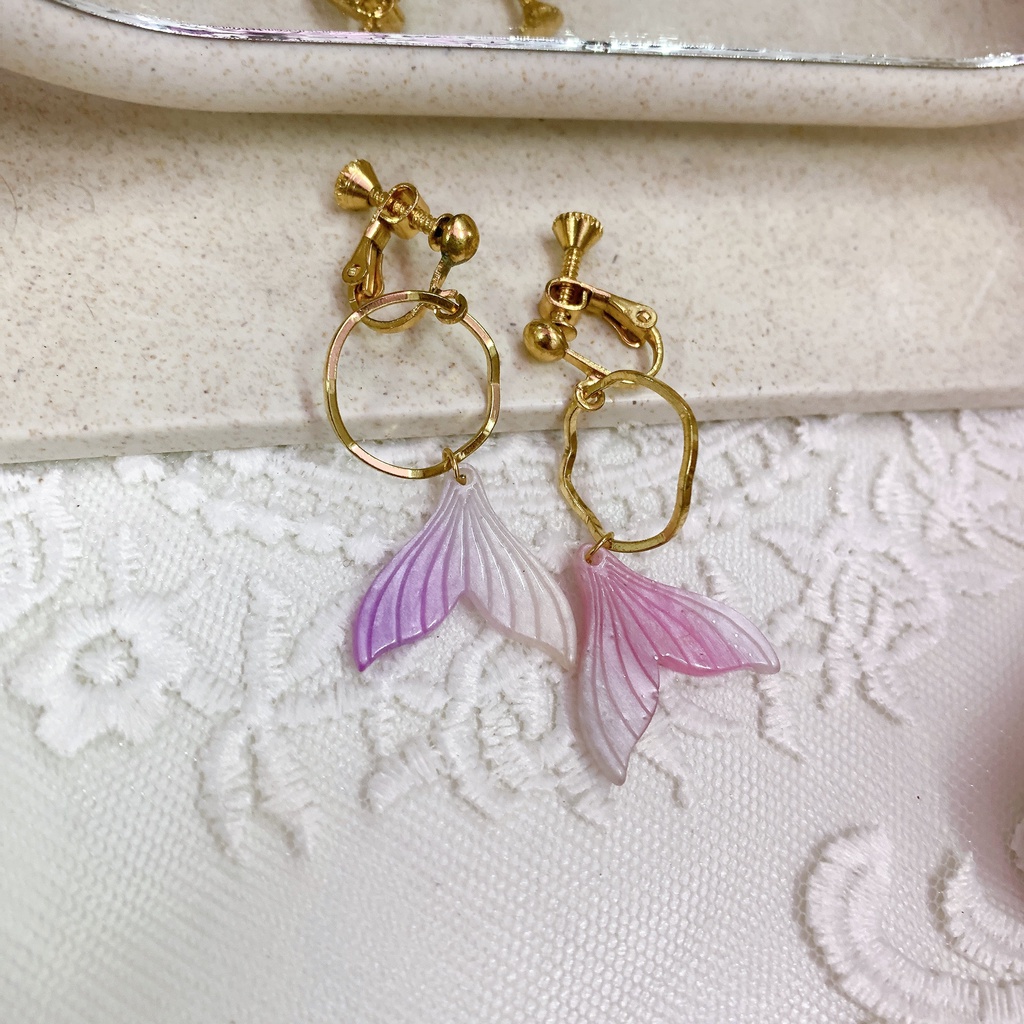 Khuyên tai kẹp không bấm lỗ chốt điều chỉnh K261 bằng hợp kim mạ vàng hình đuôi cá dáng midi Leous Accessories