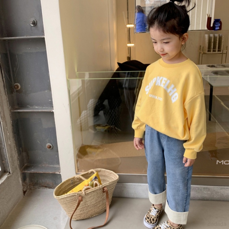 Áo Sweater Cổ Tròn Tay Dài In Chữ Phong Cách Hàn Quốc Thời Trang Thu Đông Cho Bé Gái