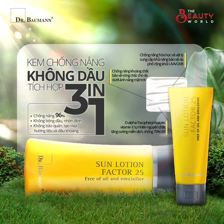 Kem chống nắng không chứa dầu và chất nhũ hóa Dr. Baumann Sun Lotion Factor 25 Free Of Oil And Emulsifier