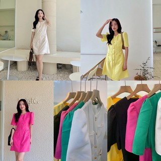 [V404] Váy tweet tay bồng chiết eo
