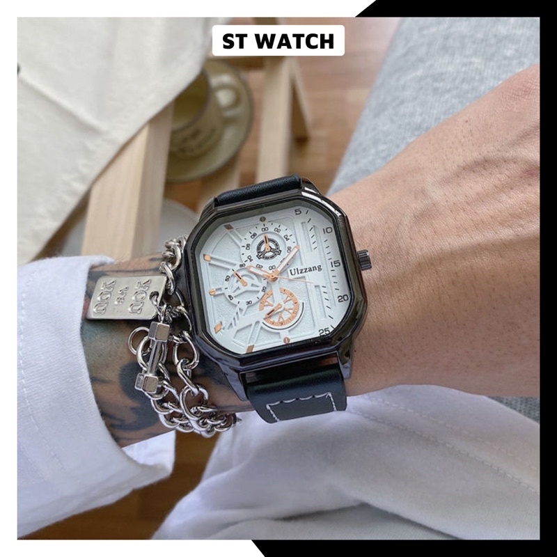 Đồng hồ nam mặt vuông 42mm dây da hàng fullbox STULI thiết kế sang trọng