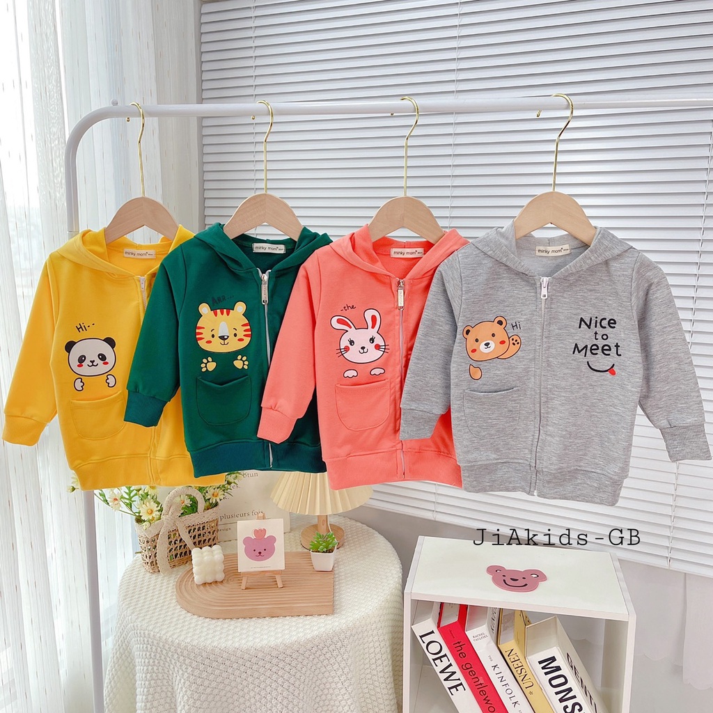 Áo Khoác Dài Tay Vải Da Cá MINKY MOM Chủ Đề Động Vật Nice To Meet You Cho Bé AN-03