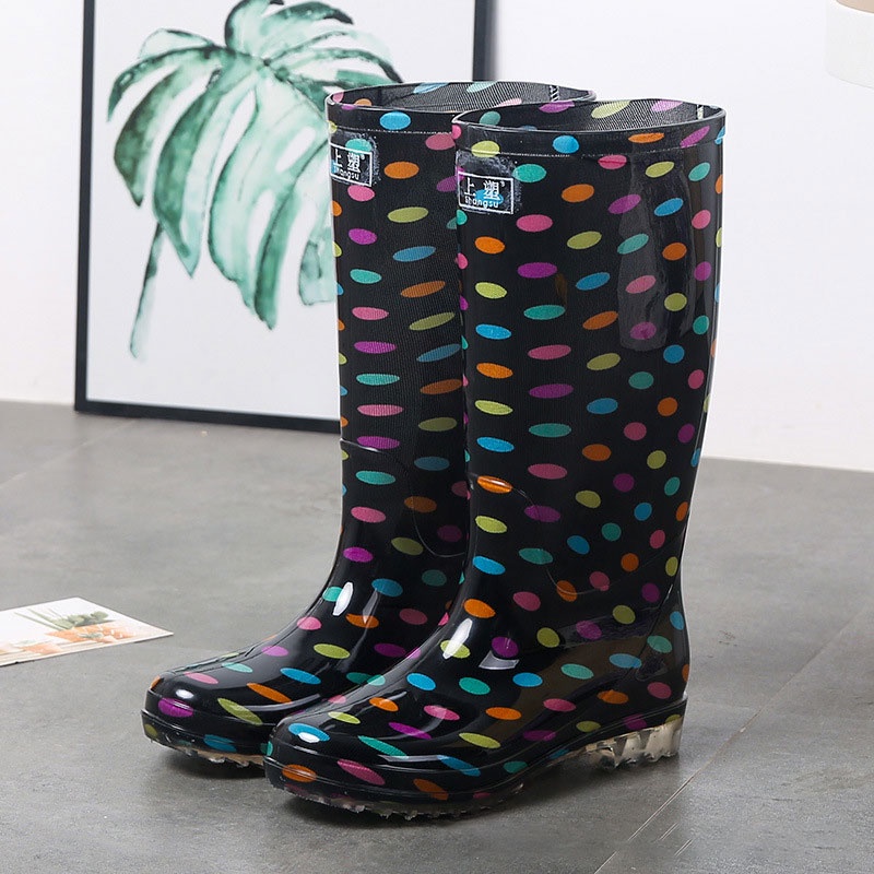 Giày bốt RENBEN đi mưa cổ cao bằng cotton pvc chống trượt / thấm nước / mòn thời trang mùa đông cho nữ
