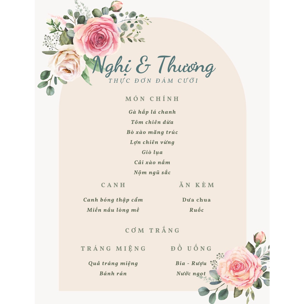 Menu cưới (thiết kế + in màu A5)