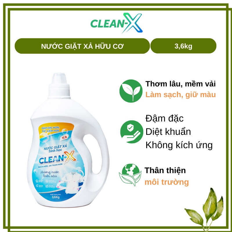 NƯỚC GIẶT XẢ HỮU CƠ SINH HỌC CLEANX CHIẾT XUẤT TỰ NHIÊN HƯƠNG NƯỚC BIỂN SÂU