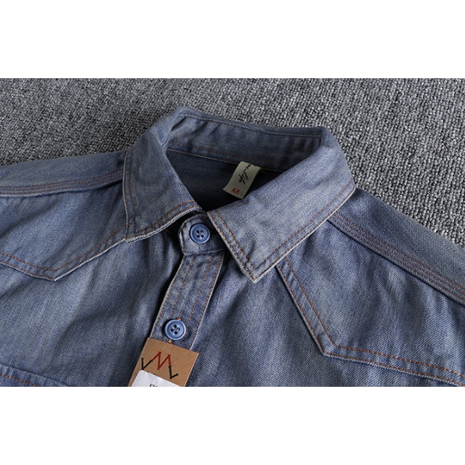 Áo sơ mi denim túi hộp phong cách Retro
