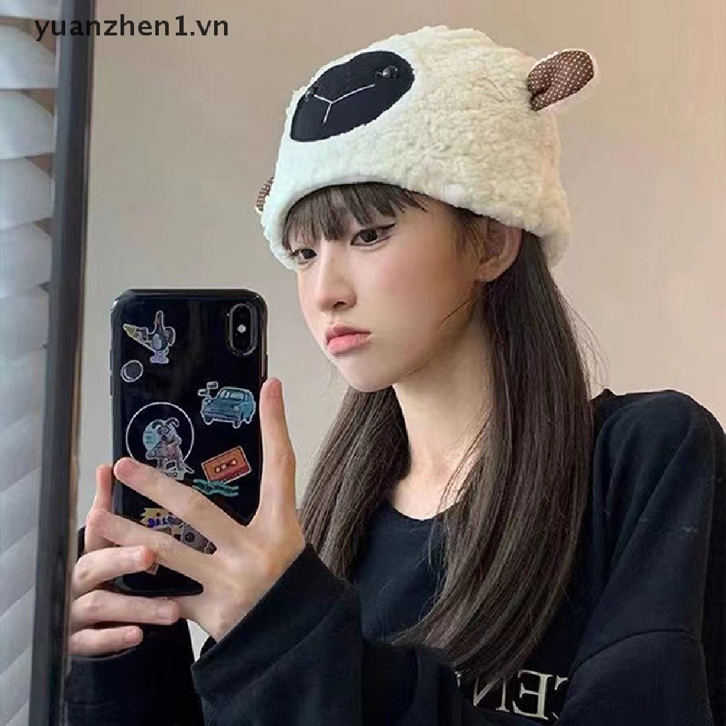 Mũ beanie Lông Cừu Nhân Tạo Giữ Ấm Mùa Đông Kiểu Dáng Hoạt Hình Dễ Thương Dành Cho Nữ