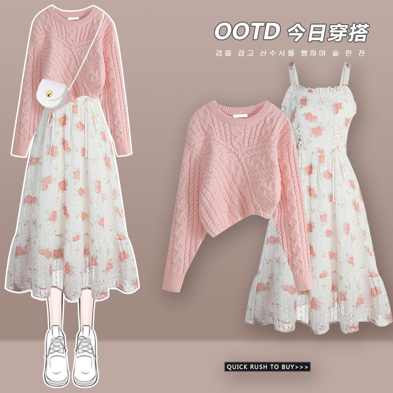 Bộ Áo Sweater Dệt Kim Dáng Ôm + Đầm Thời Trang Mùa Thu 2022 Plus Size Cho Nữ