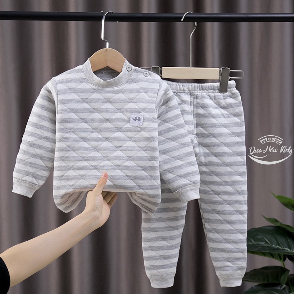Bộ nỉ trần bông cho bé, bộ trần bông cao cấp cài vai cho bé trai bé gái mặc thu đông.