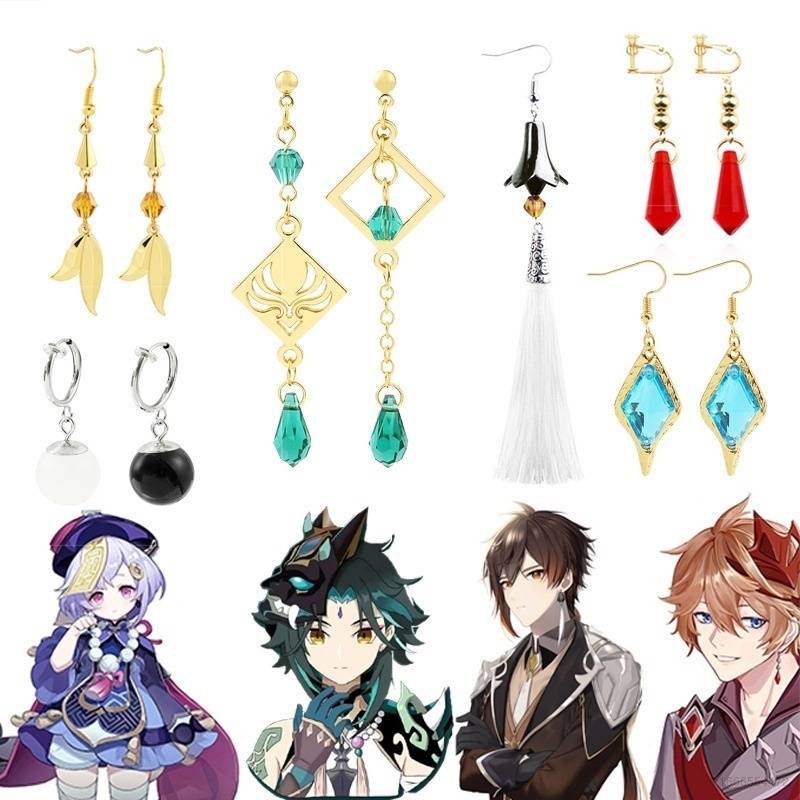 Khuyên Tai Dạng Kẹp Mặt Hình Anime Genshin Va Chạm Xiao Zhongli Tartaglia Thời Trang Làm Quà Tặng