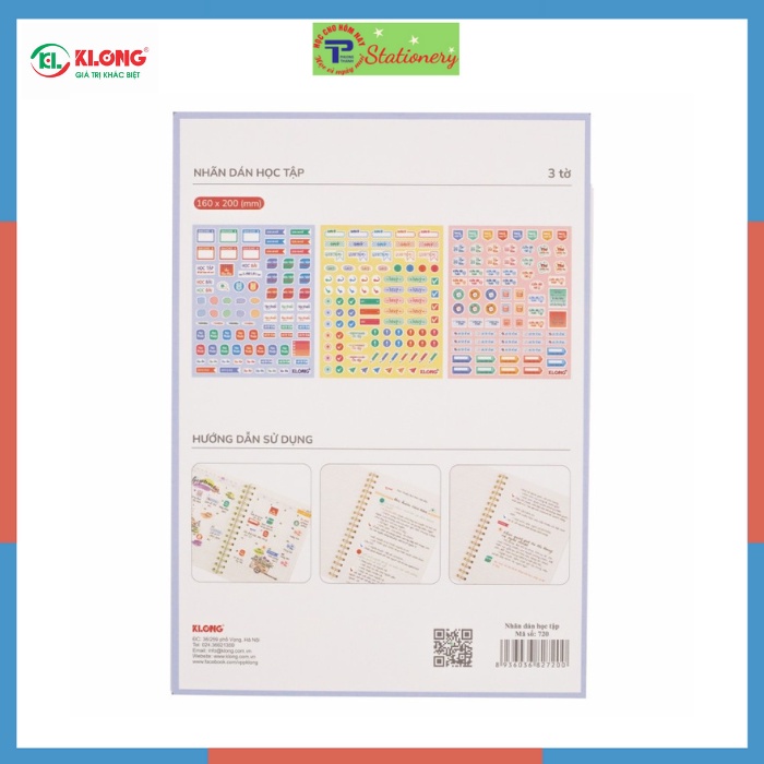 Bộ Study Sticker, nhãn dán học tập Klong tập 3 tờ; MS: 720
