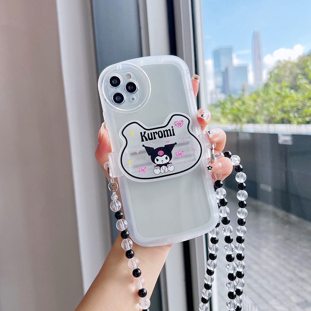 Dây Kẹp Điện Thoại Chống Thất Lạc Hình Gấu Kuromi Màu Trắng Đen Phong Cách Hàn Quốc