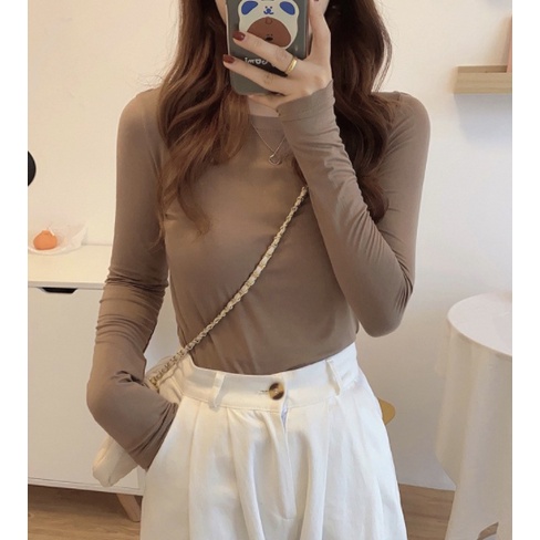 Áo Thun Nữ Dáng Ôm Dài Tay ⚡  FREESHIP  ⚡ Áo dài tay body nữ 4 màu trơn basic TRẮNG  ĐEN  NÂU  VÀNG