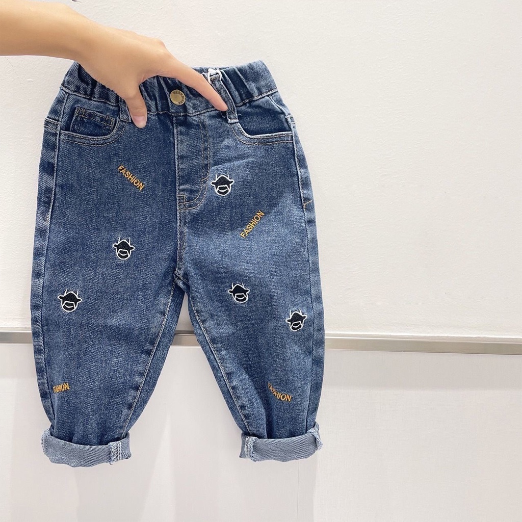 Quần Bò Dài Thêu Chú Bò Cho Bé, Quần Jean Cao cấp Cho Bé Trai Bé Gái Kiểu Dáng Baggy Sành Điệu Từ 8-25kg
