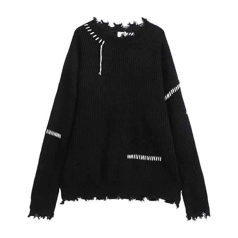 Áo Sweater Dệt Kim Dáng Rộng Rách Cá Tính Trẻ Trung Phong Cách Retro Nhật Bản Cho Nam