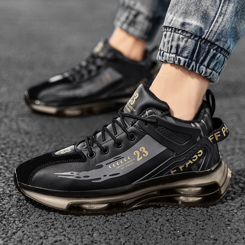 Giày Thể Thao Da Cổ Cao Đế Dày Có Đệm Khí Chống Sốc Chống Thấm Nước Thời Trang Cho Nam