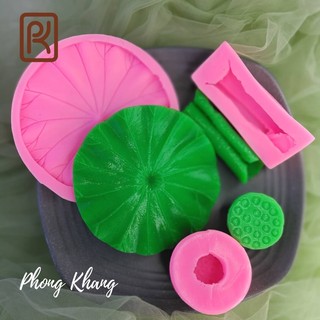 Bộ 3 Khuôn silicon 4d Phong Khang làm rau câu lá sen tròn, lá sen cuốn và gương sen
