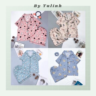 Bộ pyjama, đồ bộ mặc nhà chất kate lụa hàn mềm mịn tay ngắn quần đùi